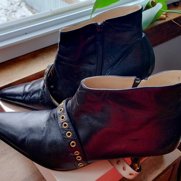 Black Leather Boots Size 10 Desire Strap Stiletto Boots EUC - Picture 2 of 16